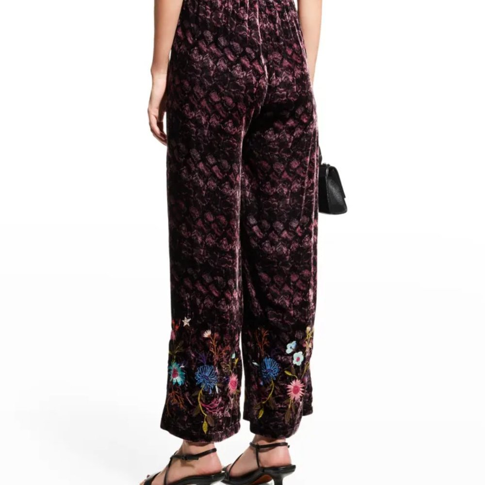 Johnny Was Los Angeles Ulla Floral Embroidered Velvet Pants Black Small - Picture 9 of 9